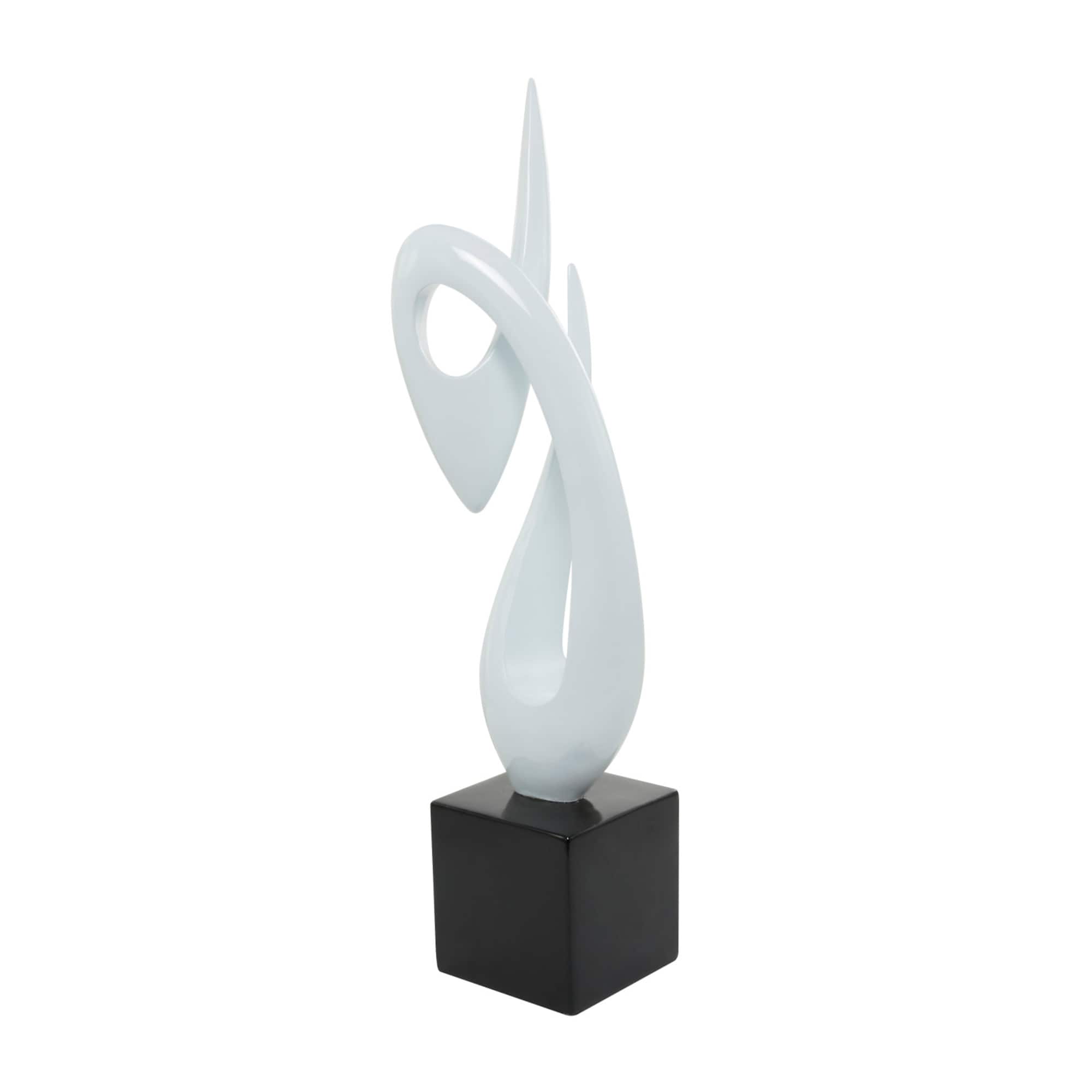 40" White Swirl Abstract Sculpture with Black Base